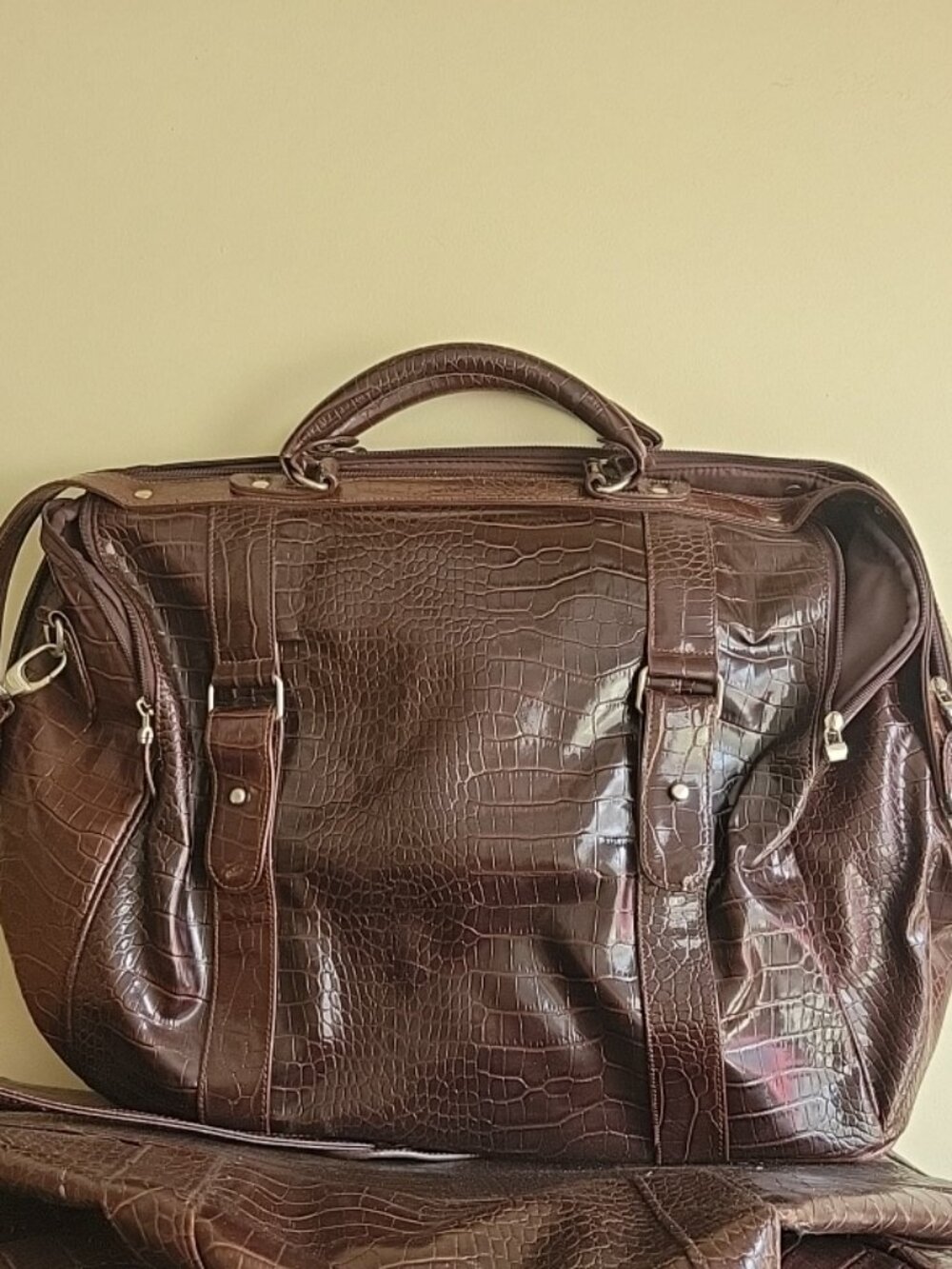 Bath & Body Works Brown Faux Croc Weekender Bag Large Travel Duffel Tote